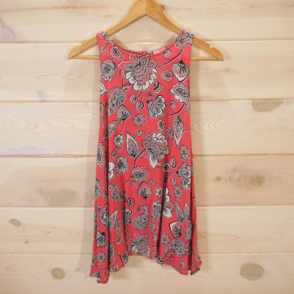 Free People Womens Size XS Tank Top Bohemian Floral Tunic Boho Coral